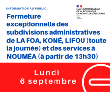 Information au public : Fermeture exceptionnelle des services le lundi 6 septembre